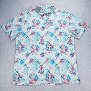 Lofty Llama Polo Shirt Mens XL Multicolor Geometric Tropical Print Golf Stretch